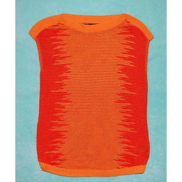 Striped Orange Short Sleeve Sweater Med - Picture 6 of 8